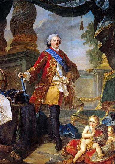 Charles-Joseph Natoire Portrait of Louis Dauphin of France with a Plan of the Siege of Tournai
